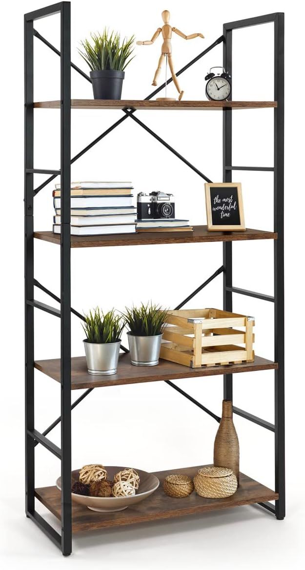 CAPHAUS 4 Tier Bookshelf, 24 Inch Width Free Standing Shelf, Bookcase Shelf Storage Organizer, In... | Amazon (US)