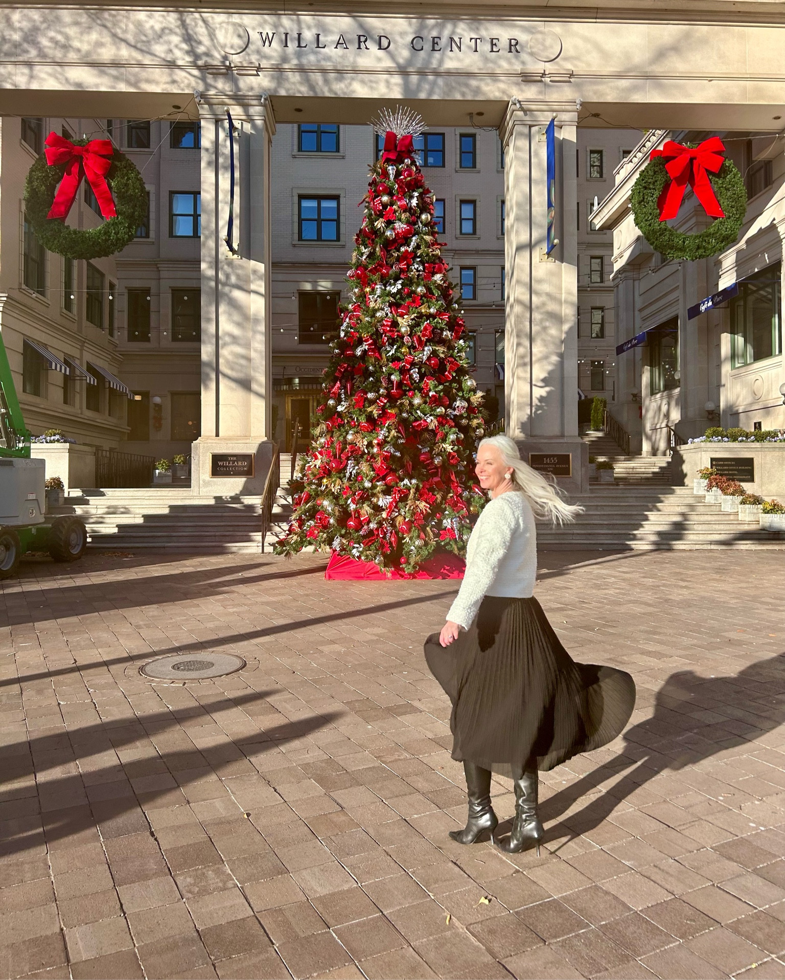 Holiday outfit, Christmas outfit, party outfit, winter outfit, black boots, tweed jacket, vintage earrings, chiffon skirt, midi skirt, Madewell, quince, black hair bow  j.crew, Amazon, Target, I’m 5’6” wearing a size small in the black chiffon pleated skirt from Quince

#LTKOver40 #LTKHoliday #LTKParties