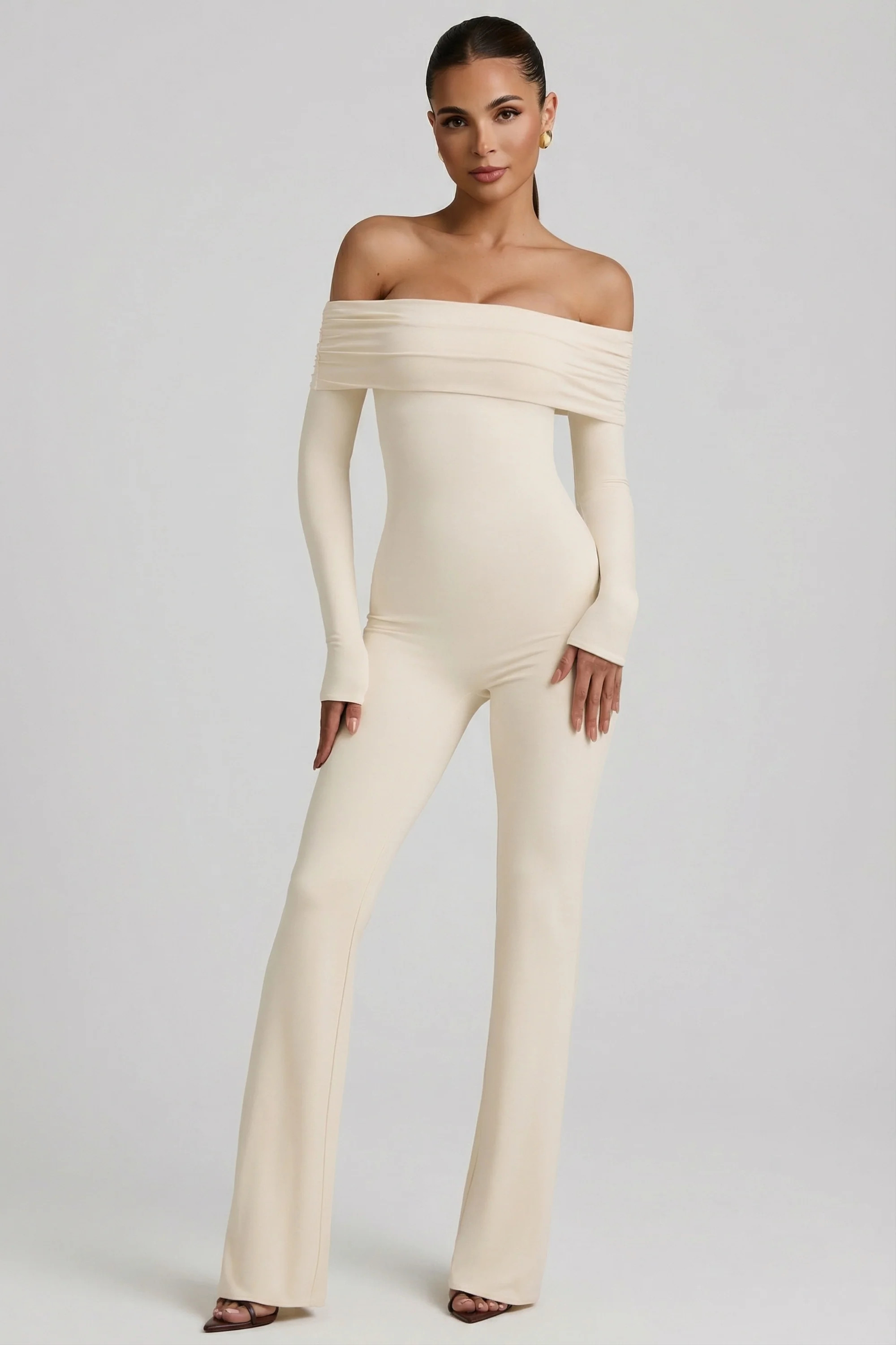 Agnesa Modal Off-Shoulder Jumpsuit in Ivory | Oh Polly | Oh Polly
