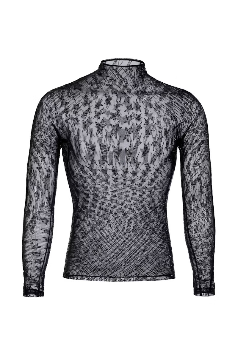 Mugler H&M Rhinestone-Embellished Mesh Shirt (Mens) Black | StockX