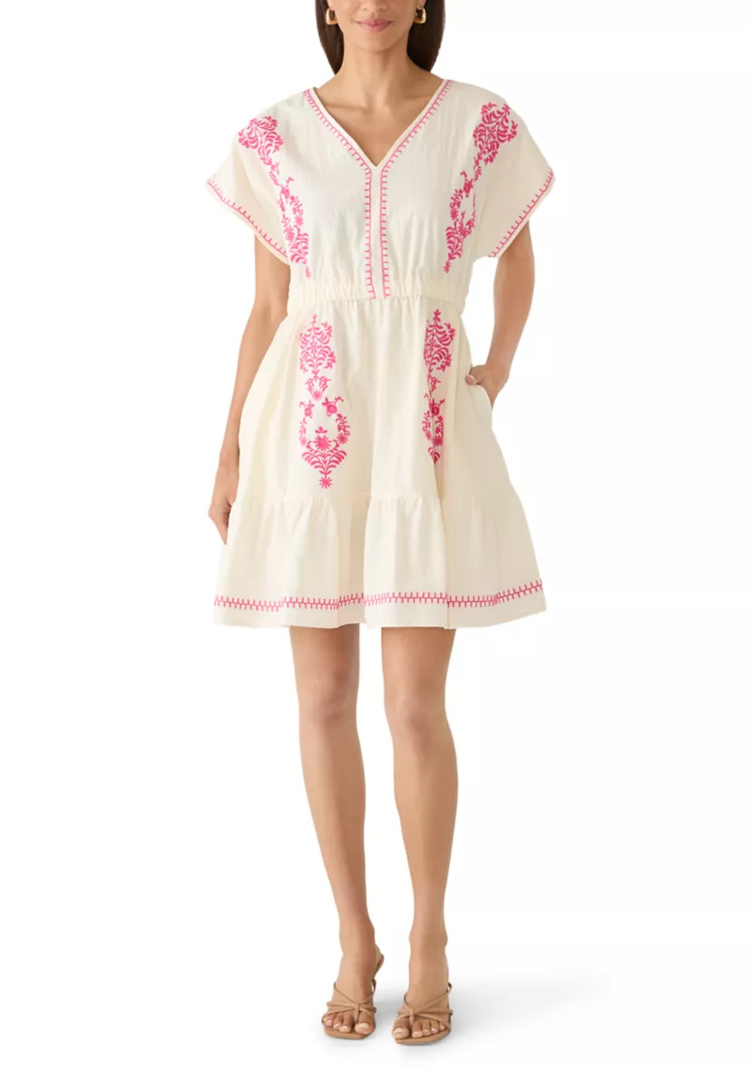 Women's Short Sleeve Embroidered V-Neck Dolman Mini Dress | Belk