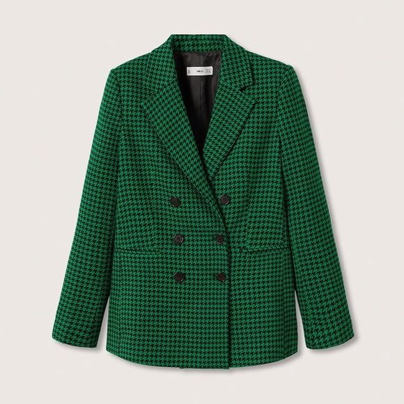 Mango Women's Houndstooth Wool-blend Blazer In Green | Poshmark