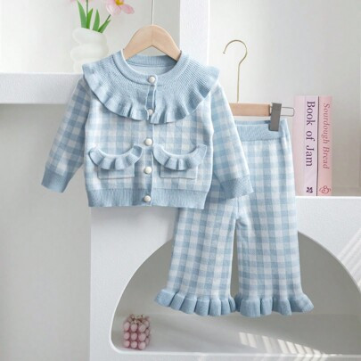 2pcs Baby Girl Ruffle Trim Plaid Top And Pants Set, Comfortable Casual Outfit For Autumn/Winter | SHEIN