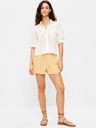 High-Waisted Beach Linen Pull-On Shorts | Old Navy (US)