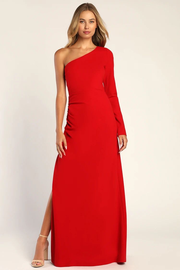 Red One-Shoulder Maxi Dress | Red Maxi Dress | Winter Wedding Guest Dress | Spring Outfits 2023 | Lulus (US)