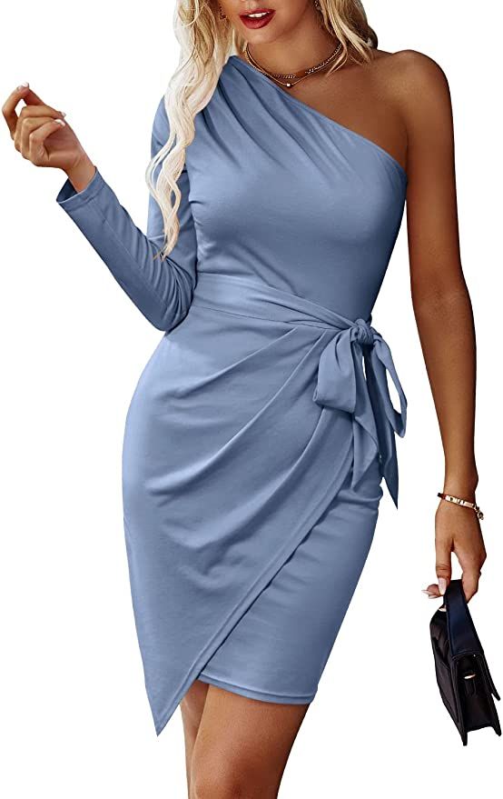 PRETTYGARDEN Women's Spring Fashion 2023 One Shoulder Ruched Bodycon Dresses Sexy Fitted Cocktail... | Amazon (US)