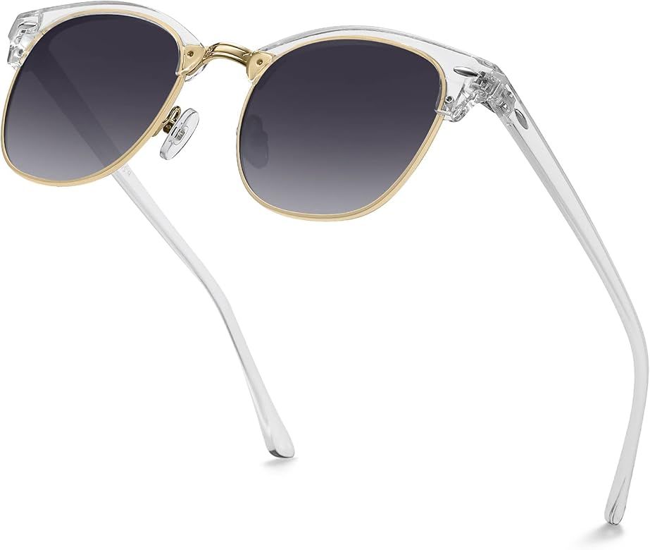 MEETSUN Retro Semi Rimless Polarized Sunglasses for Men Women Classic Trendy Driving Sun Glasses ... | Amazon (US)