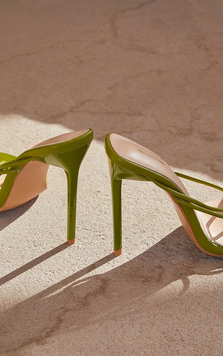 Olive Square Toe Lace Up Heeled Sandals | Pretty Little Thing (Australia & New Zealand)