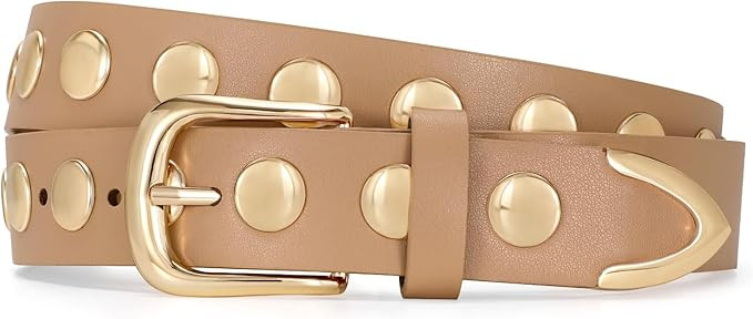 JASGOOD Women Fashion Leather Belt Punk Studded Belt for Jeans Pants Dresses | Amazon (US)