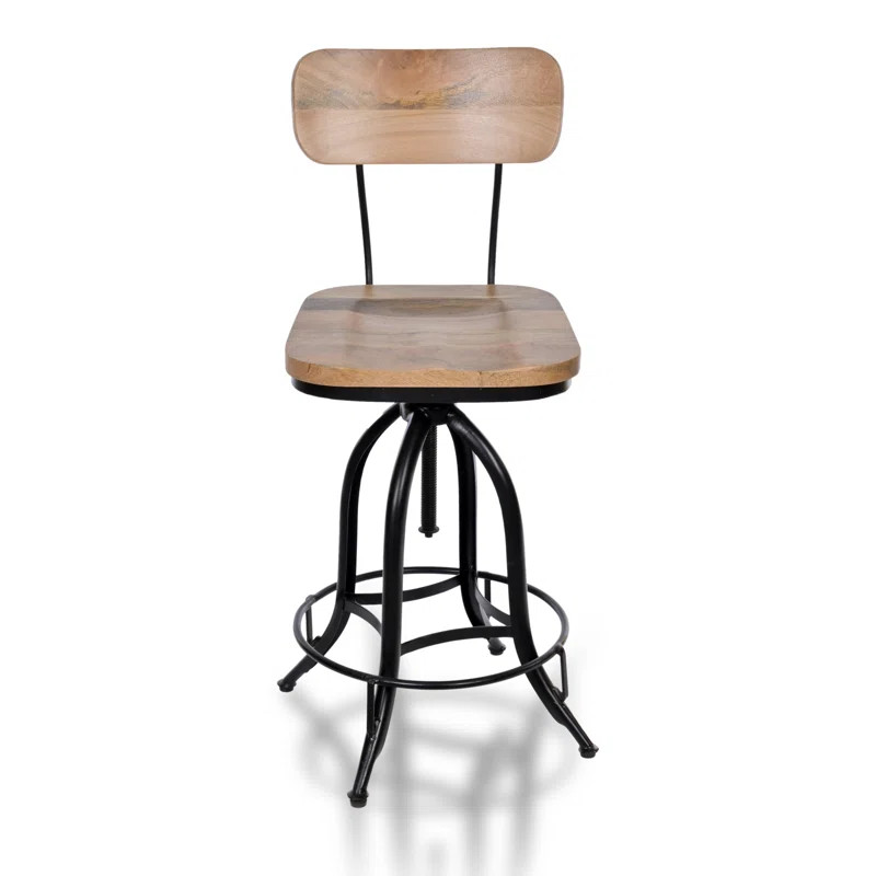 Fabron Swivel Solid Wood Adjustable Height Bar Stool | Wayfair Professional