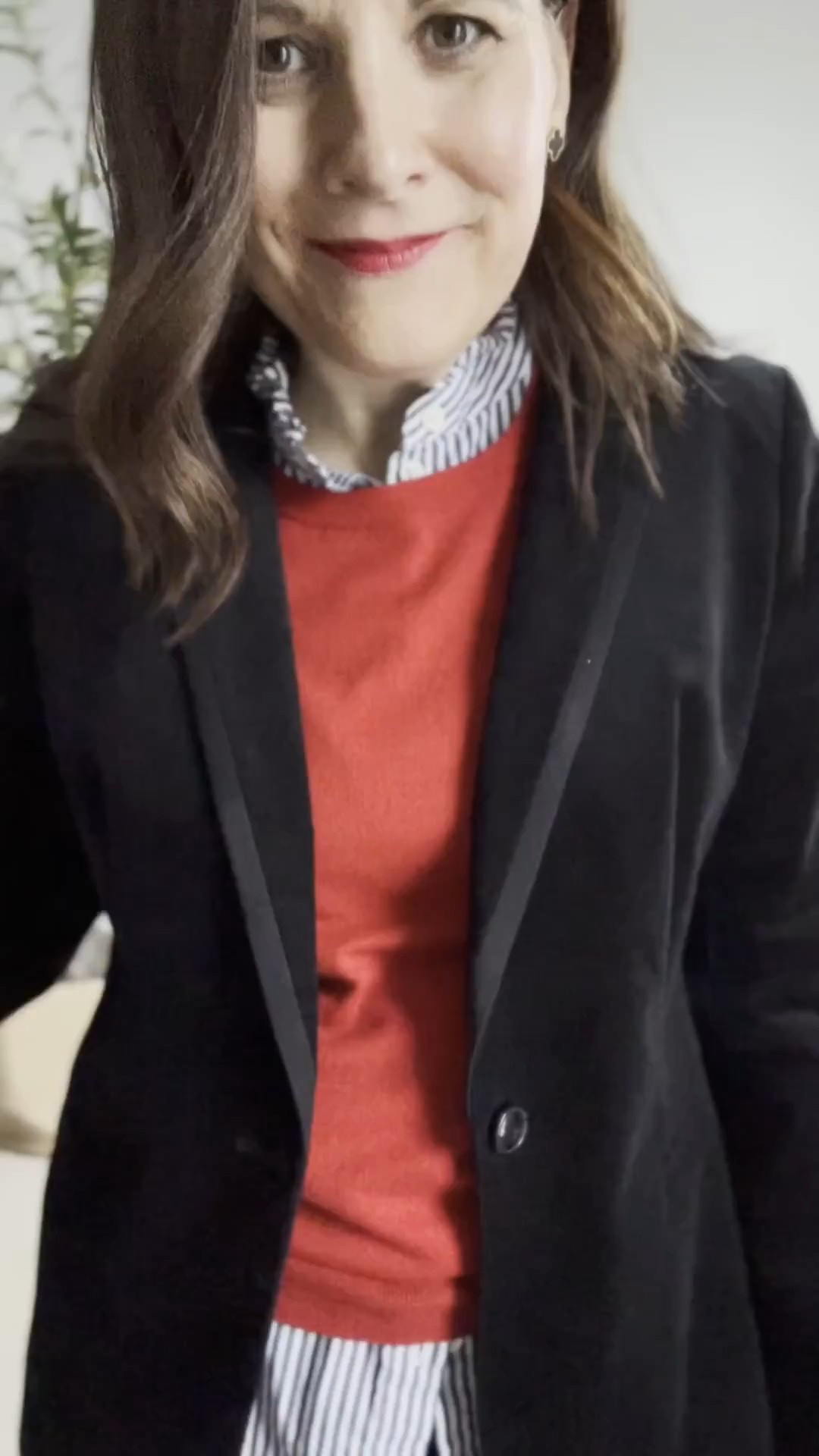 I finally added a red sweater shell to my closet. Red and black velvet totally work together. I’m obsessed with the visual interest a striped ruffle-neck button-down shirt adds to any outfit. I’m leaving it untucked for a relaxed vibe and to show the cute striped hem for even more visual interest. I’m creating stylish tension in this outfit by choosing a very casual pair of jeans with these black kick crop jeans with a raw hem. The cropped length instantly makes the look more casual and shows off the black leather ankle boots. I chose boots with a 2” heel rather than a chunky flat lug sole for a more elevated feel.

FIT: Size up in these @gap kick crop jeans. A similar blazer is linked. This red shell sold out so fast. A similar one is linked. 

 

#LTKMidsize #LTKHoliday #LTKOver40