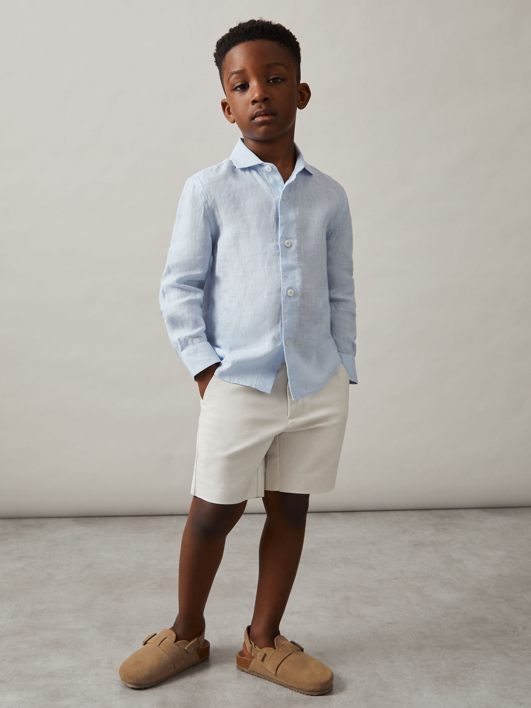 Reiss 9-13 yrs Linen Cutaway Collar Shirt in Pale Blue - REISS | Reiss UK