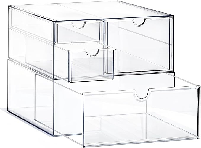 Prsildan Acrylic Drawer Makeup Organizer with 4 Drawers, Set of 2 Office Desk Organizers Accessor... | Amazon (US)