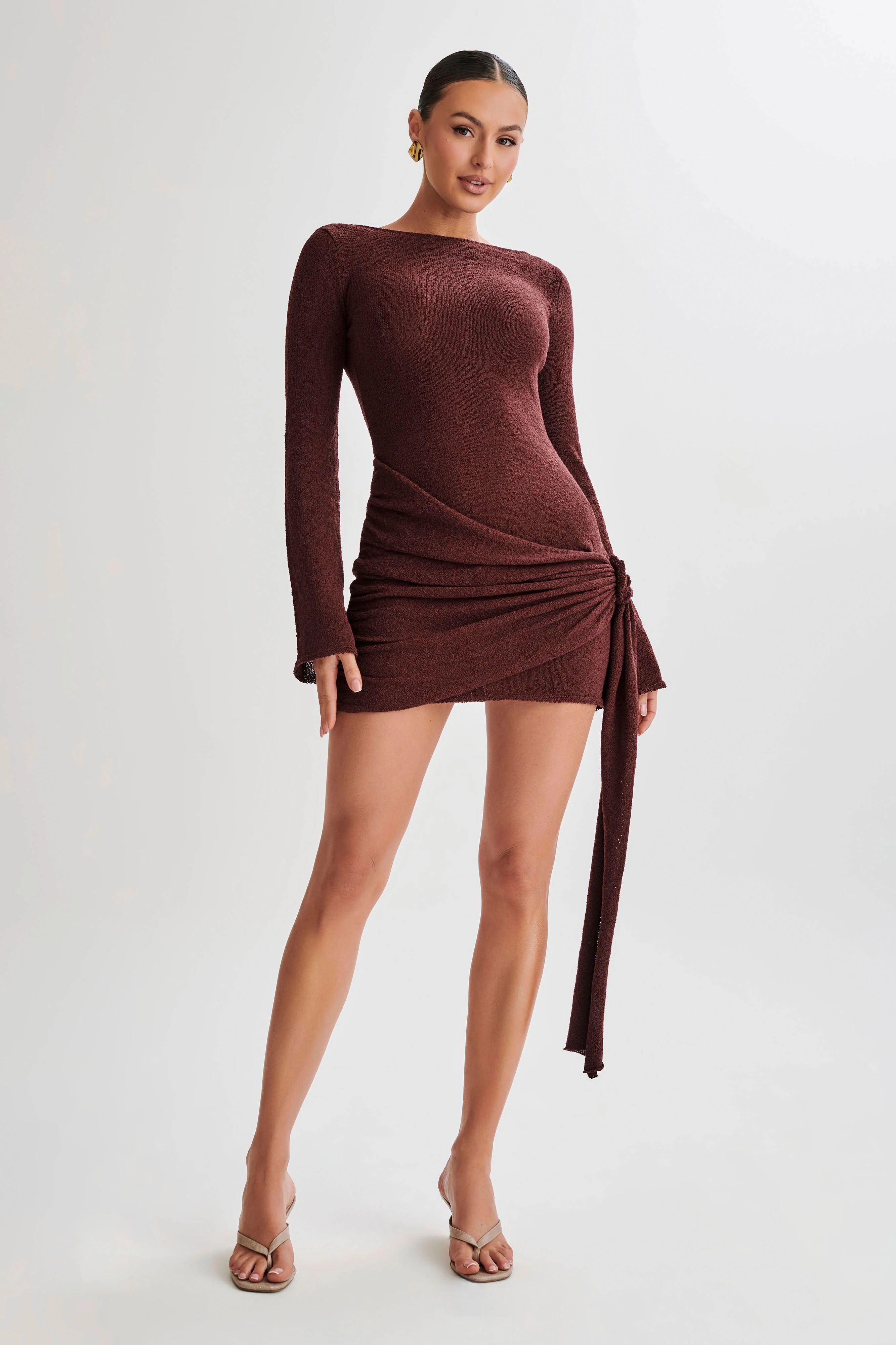 Liana Long Sleeve Knit Mini Dress - Plum | MESHKI US
