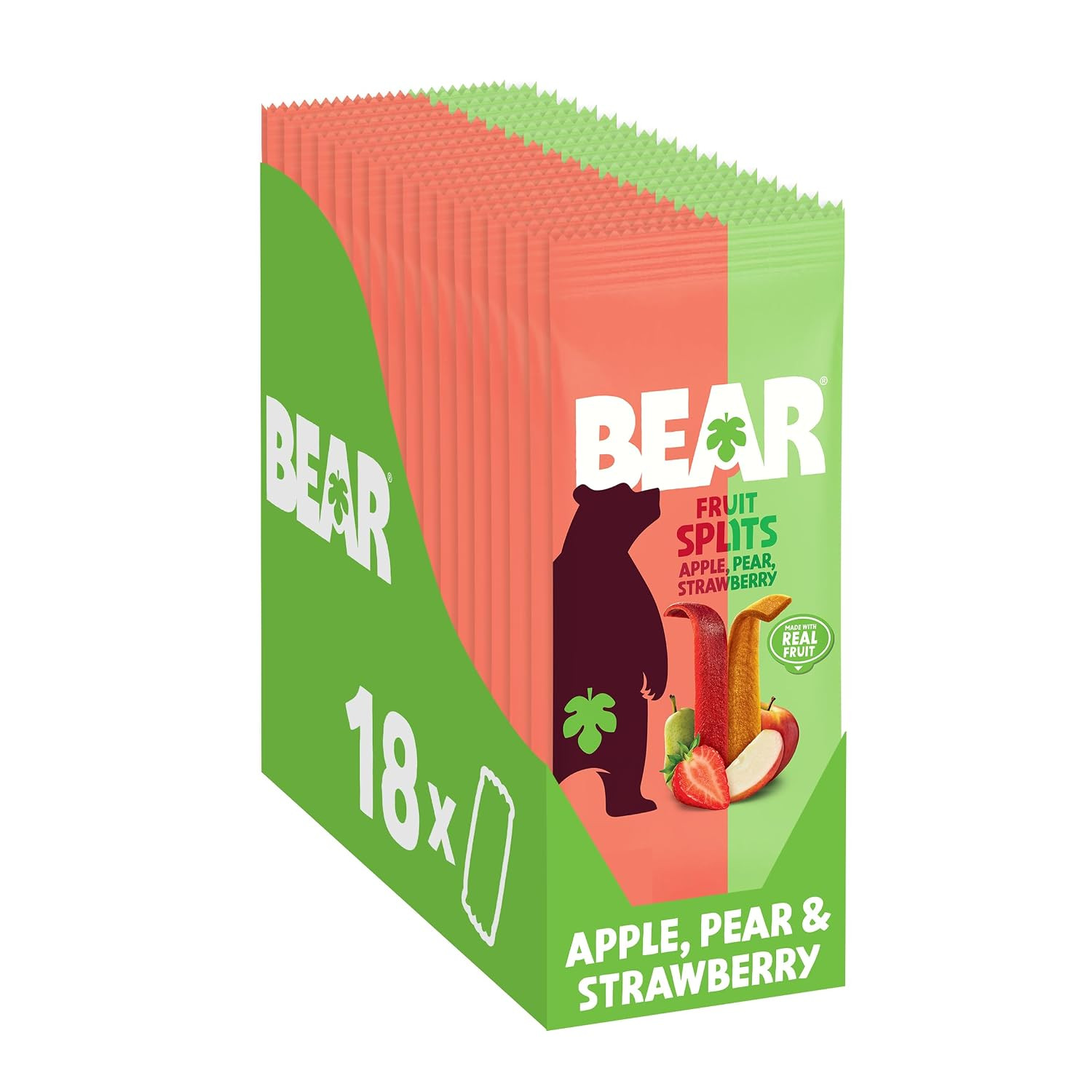 BEAR Real Fruit Snack Splits - Gluten Free, Vegan, and Non-GMO - Apple and Strawberry – Healthy School And Lunch Snacks For Kids And Adults, 0.7 Ounce (Pack of 18) | Amazon (US)
