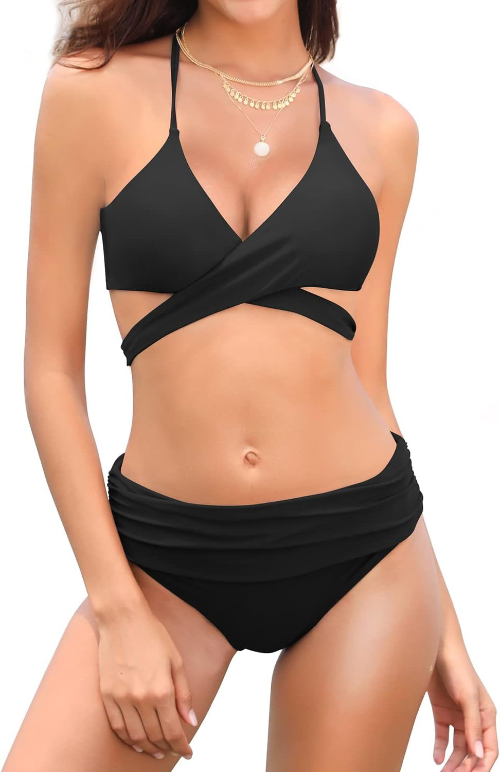 SHEKINI Women Push Up Bikini Wrap Halter Bandage Swimwear Ruched 2 Piece Swimsuit | Amazon (US)