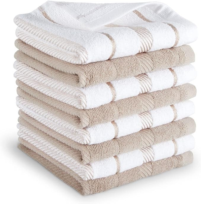 KitchenAid Albany Dishcloth 8 Pack Set, Milkshake/White, 12"x12" | Amazon (US)