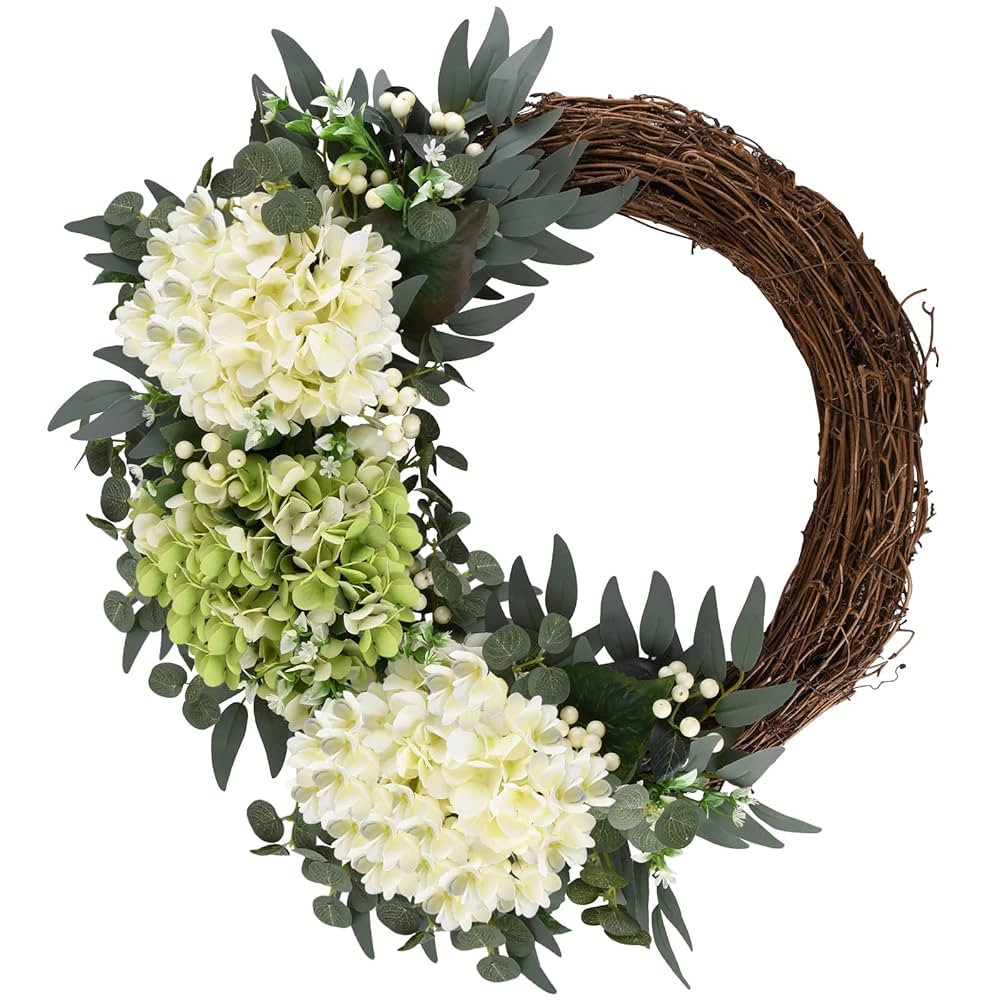 Covanm Spring Flower Wreath for Front Door, 20 Inch Hydrangea Door Wreath with White Berries, Sum... | Amazon (CA)