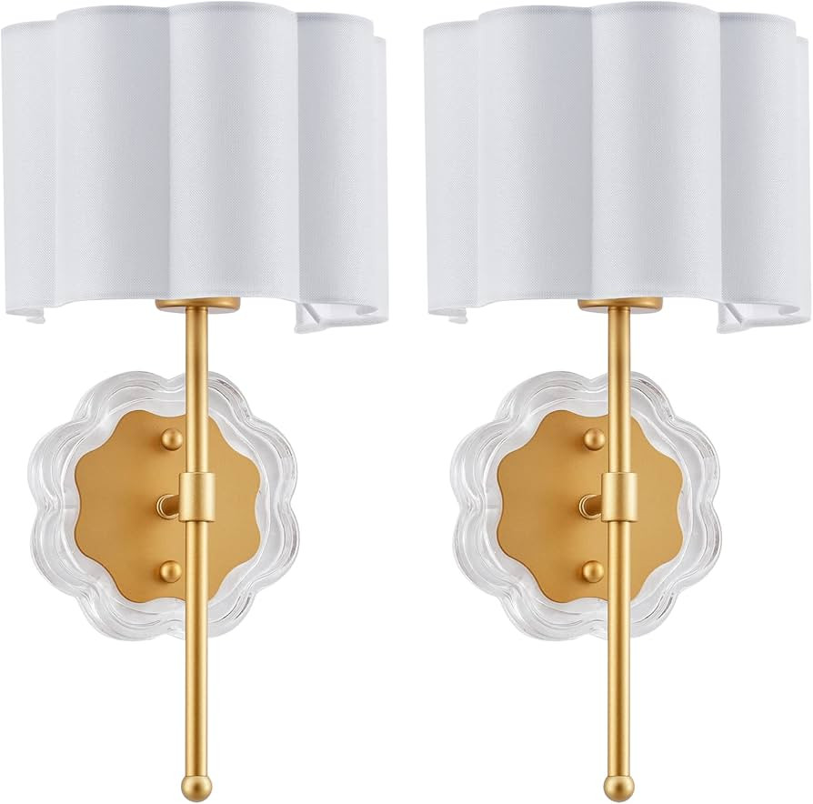 MhyTogn Modern Wall Sconce Set of 2, with Creamy-White Fabric Flower and Antique Brass Brush Pain... | Amazon (US)