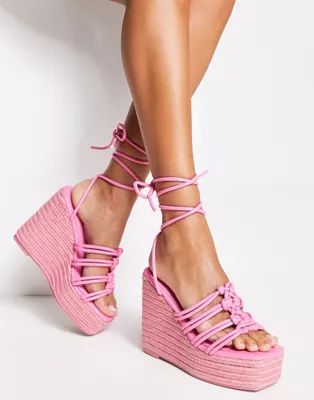 Public Desire Chakra espadrille wedge heeled sandals in pink | ASOS | ASOS (Global)