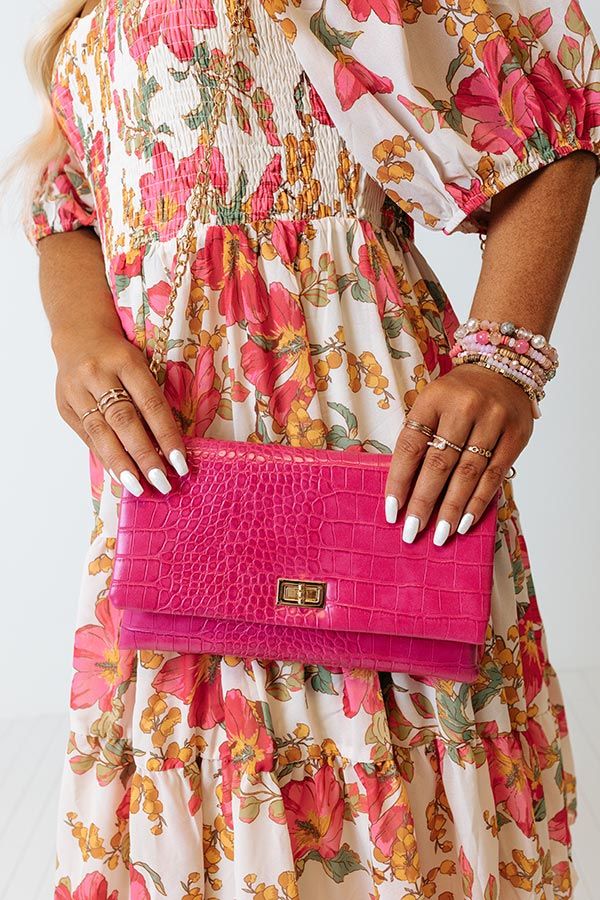 Round Of Mimosas Faux Leather Clutch In Hot Pink | Impressions Online Boutique