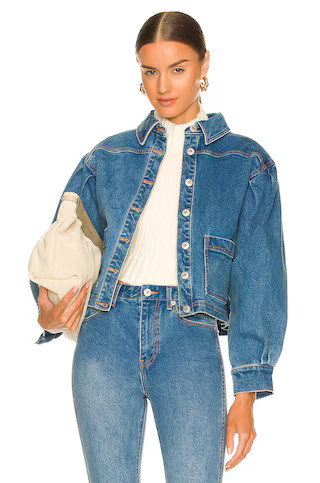 Something Navy Puff Shoulder Denim Chore Jacket in Medium Blue from Revolve.com | Revolve Clothing (Global)
