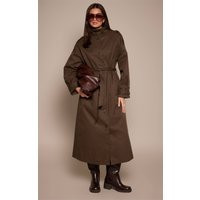 Dark Khaki Funnel Neck Trench Coat | PrettyLittleThing UK