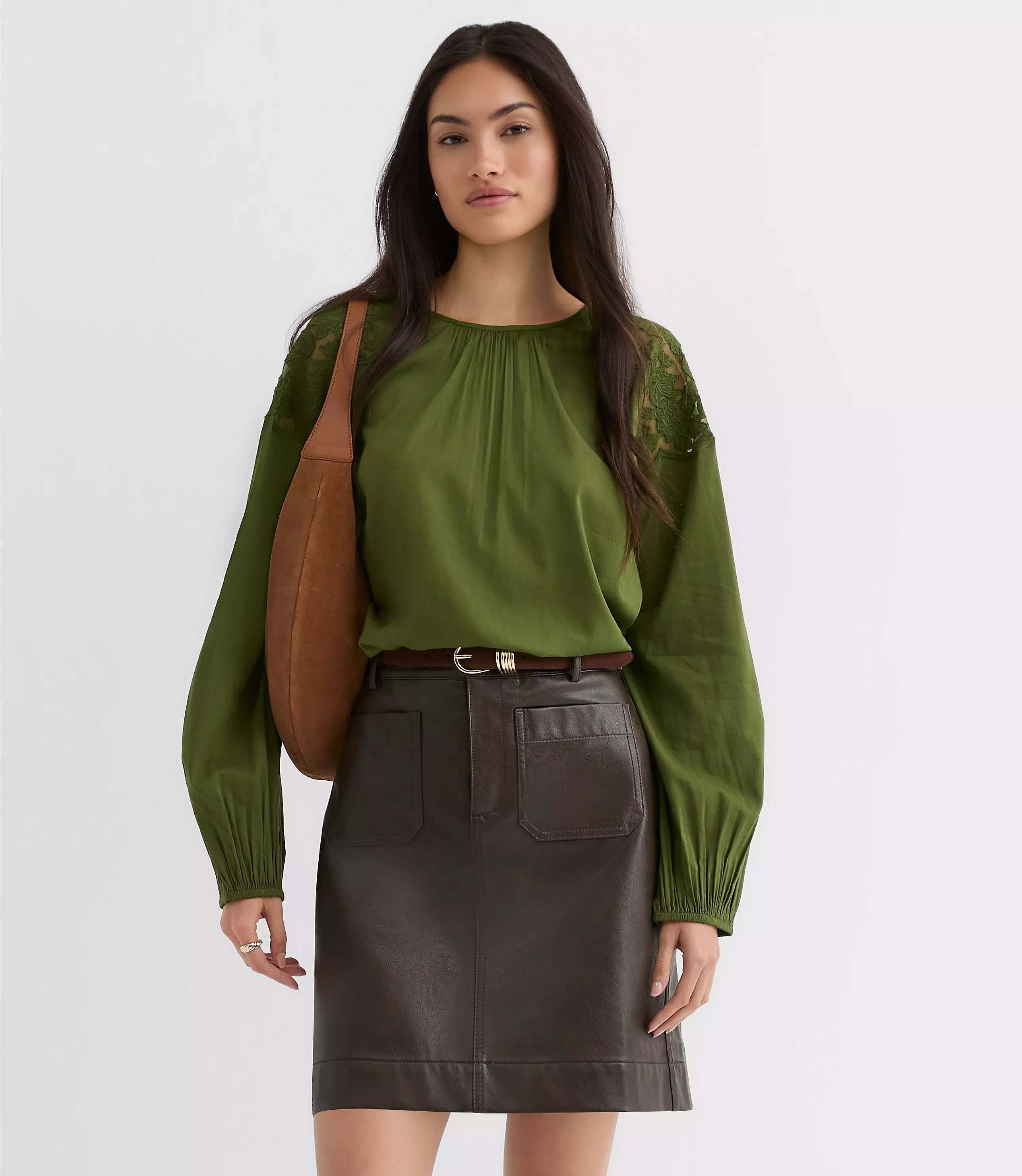 Petite Distressed Faux Leather Pocket Mini Skirt | LOFT