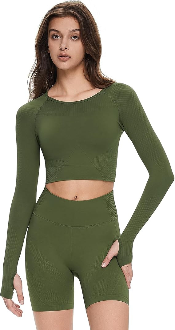 Orolay Women's Long Sleeve Crop Tops Seamless Athletic Yoga Workout Slim Fit Gym Shirts | Amazon (US)