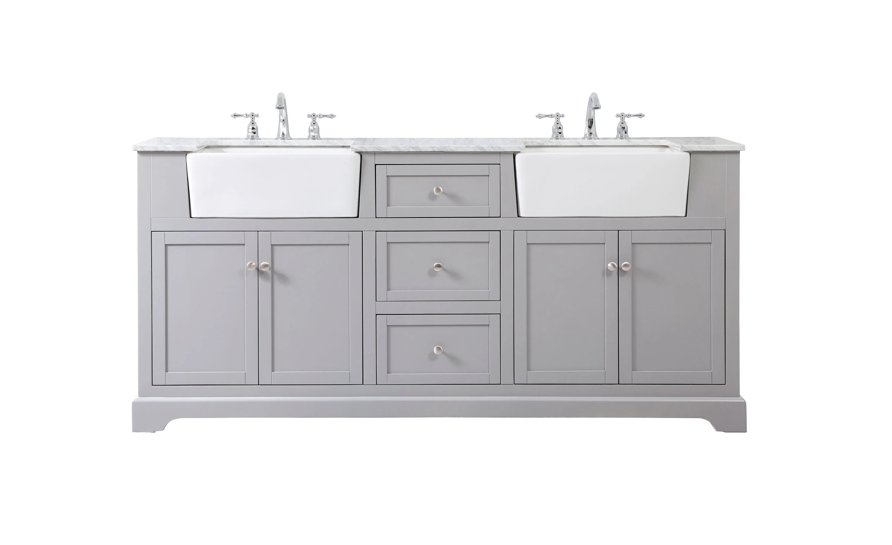Elegant Decor Home Furnishing 72-in Grey Farmhouse Double Sink Bathroom Vanity with Carrara White Marble Top in Gray | HF180816DGR | Lowe's