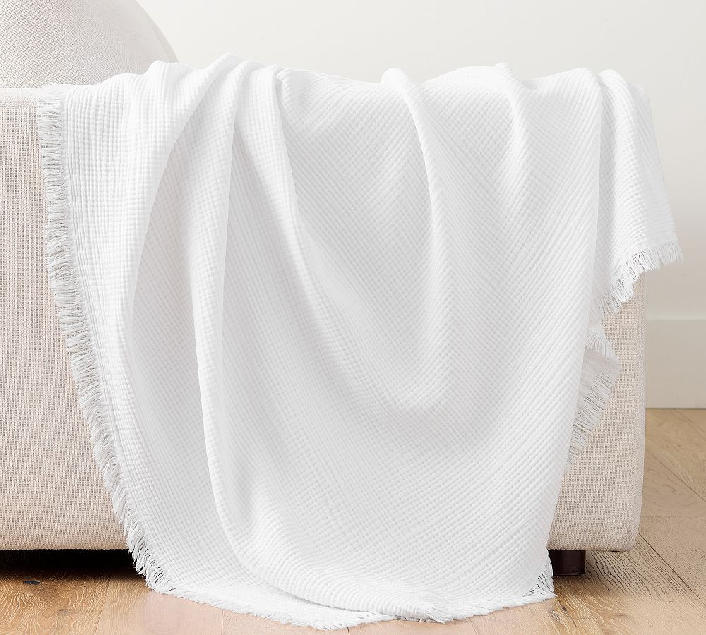 Orinda Cotton Gauze Muslin Throw, White, 50"" x 60 | Pottery Barn (US)