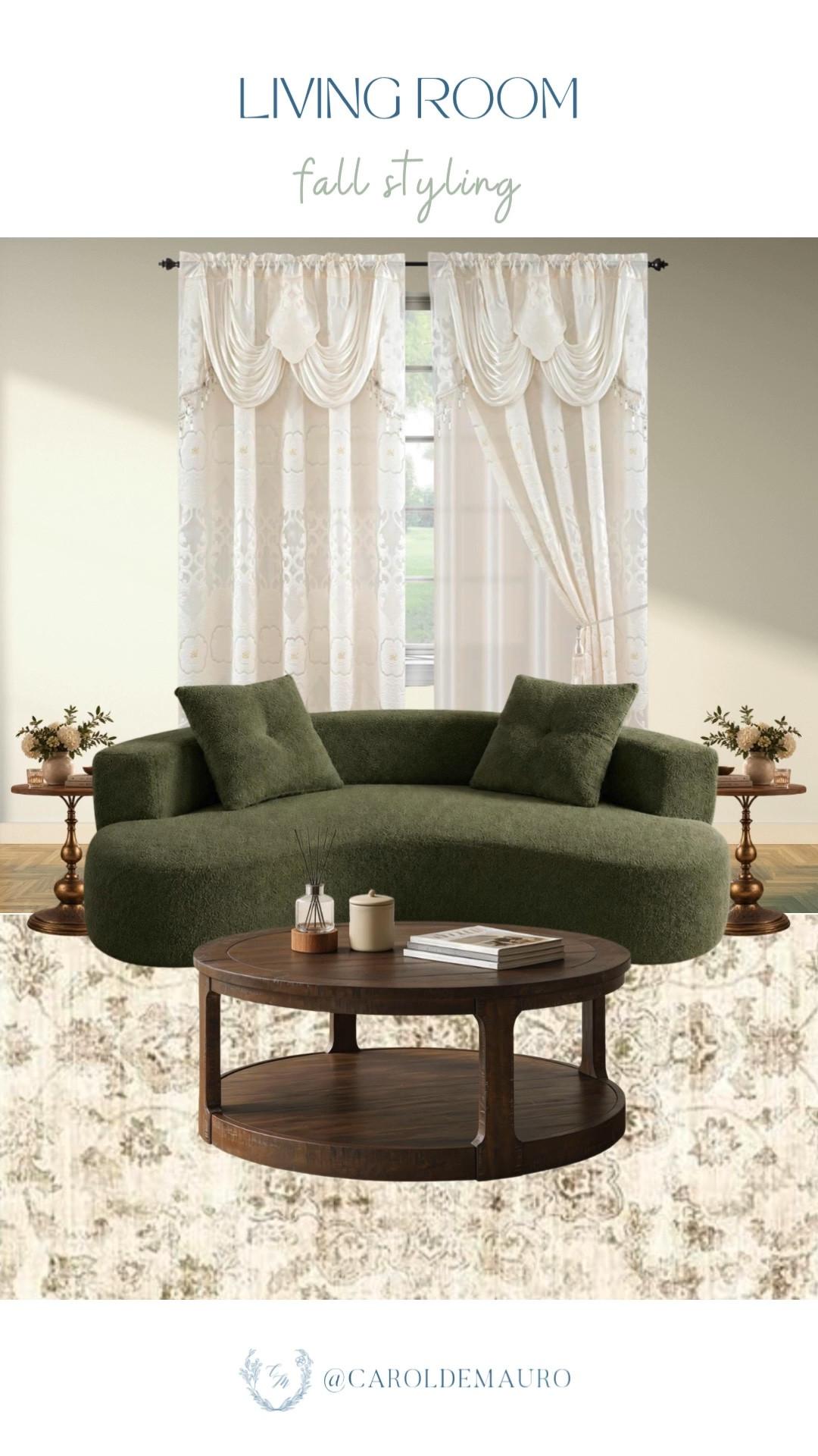 An olive green curved sofa and warm wood coffee table bring the coziest fall feeling to the living room. Soft texture and rich tones.

fall living room decor, green sofa styling, cozy living room, autumn home refresh, living room inspo, warm home decor, boucle sofa

#LTKHome #LTKSeasonal