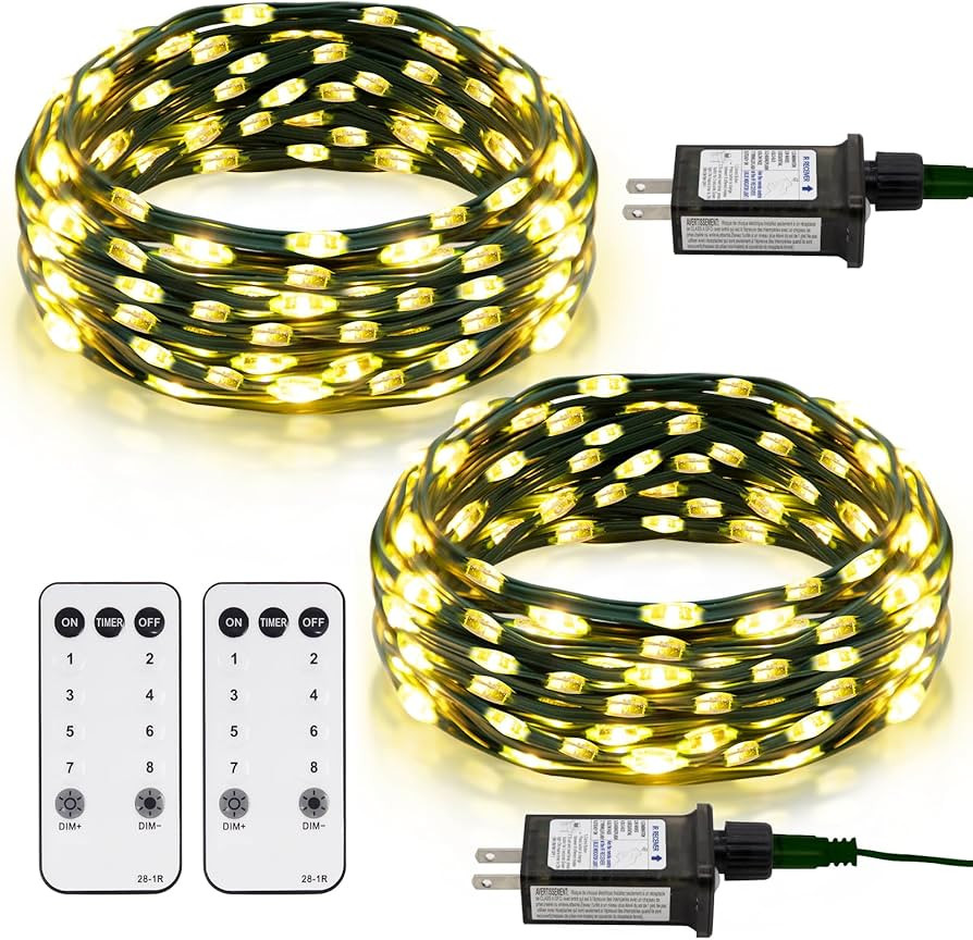2 Pack Fairy String Lights Plug in, 33Ft Green Wire 100 Micro Starry LED Outdoor String Lights wi... | Amazon (US)
