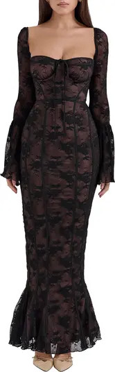 HOUSE OF CB Delilah Long Sleeve Lace Overlay Mermaid Dress | Nordstrom | Nordstrom