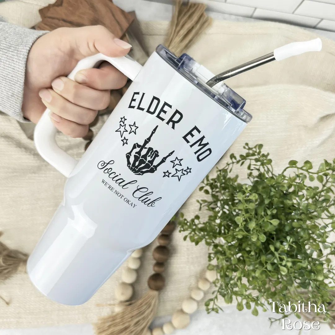 Elder Emo Social Club 40oz Tumbler With Handle, Elder Emo Cup, Emo Gifts, It Was Never A Phase, E... | Etsy (US)