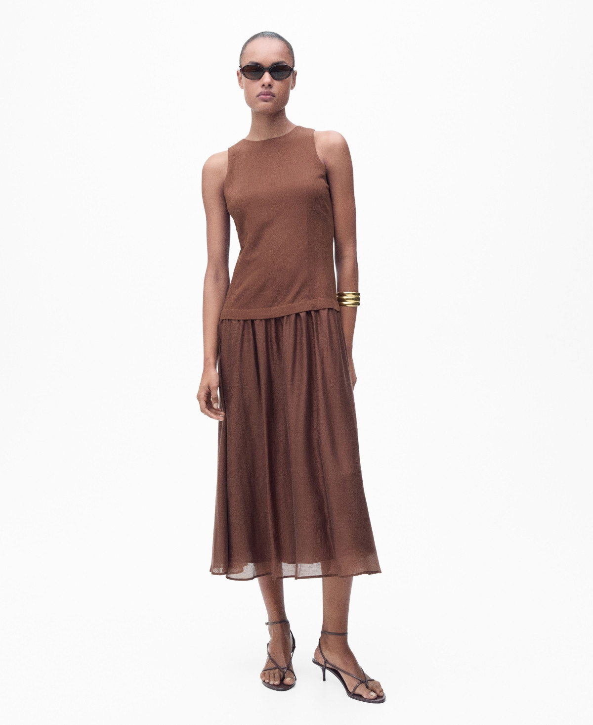 Mango Women's Combined Fabric Midi Dress - Brown | Macy's