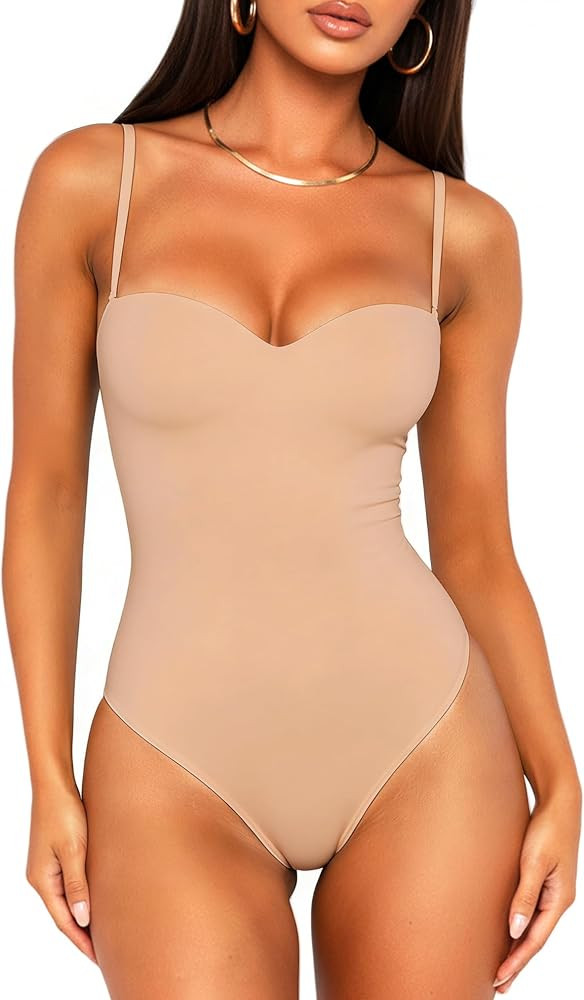 OZICERD Women Sexy Sweetheart Neck Cami Bodysuit Built in Bra Body Suit Top | Amazon (US)