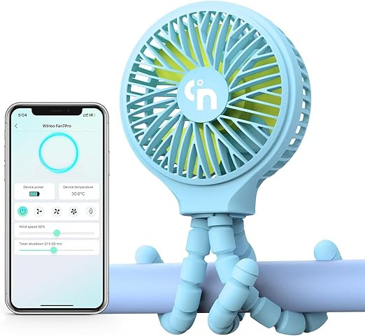 WiHoo Bluetooth Stroller Fan Battery Operated,Portable Baby Fan (Light Blue)       Send to Logie | Amazon (US)