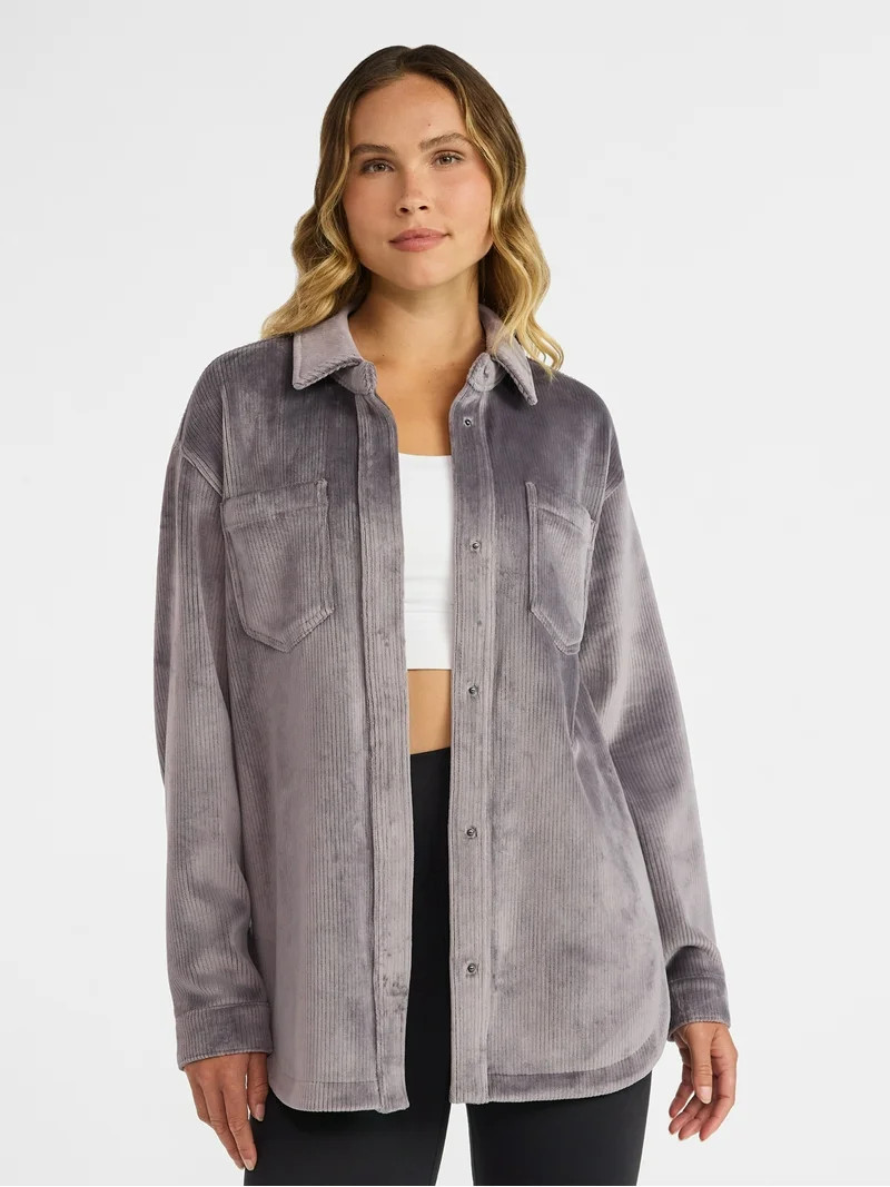 Avia Women's and Women's Plus Cord Velour Shacket, Sizes XS-4X | Walmart (US)