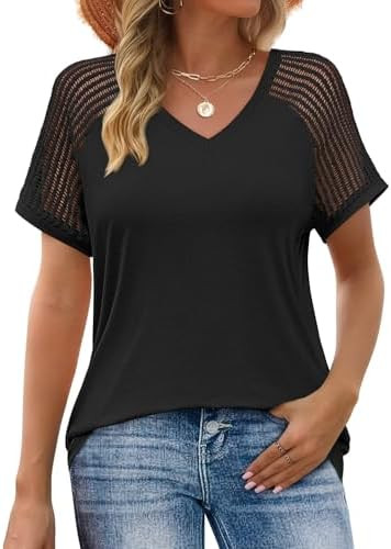 JUSTFASHIONNOW Short Sleeve Blouses for Women Cute Summer Tops Dressy Casual V Neck Tshirts 2026 ... | Amazon (US)