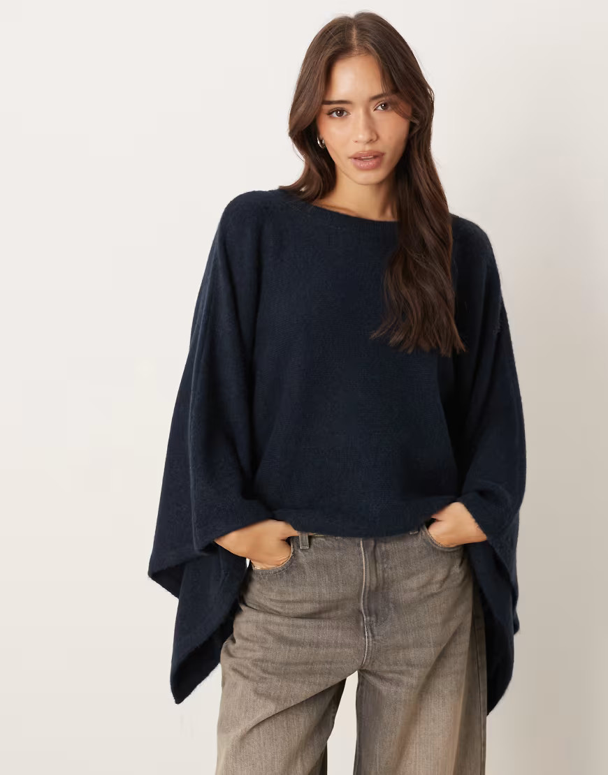 ASOS DESIGN knitted cape in navy | ASOS (Global)