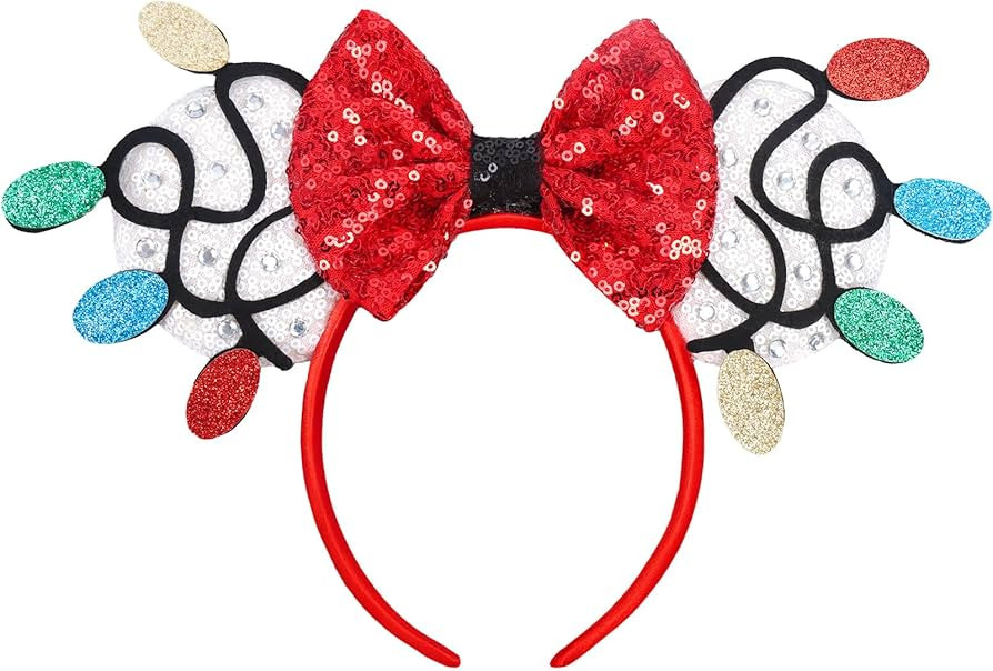 Christmas Ears, Christmas Mouse Ears Headband for Women Kids, Sequin Sparkly Park Ears for Holida... | Amazon (US)