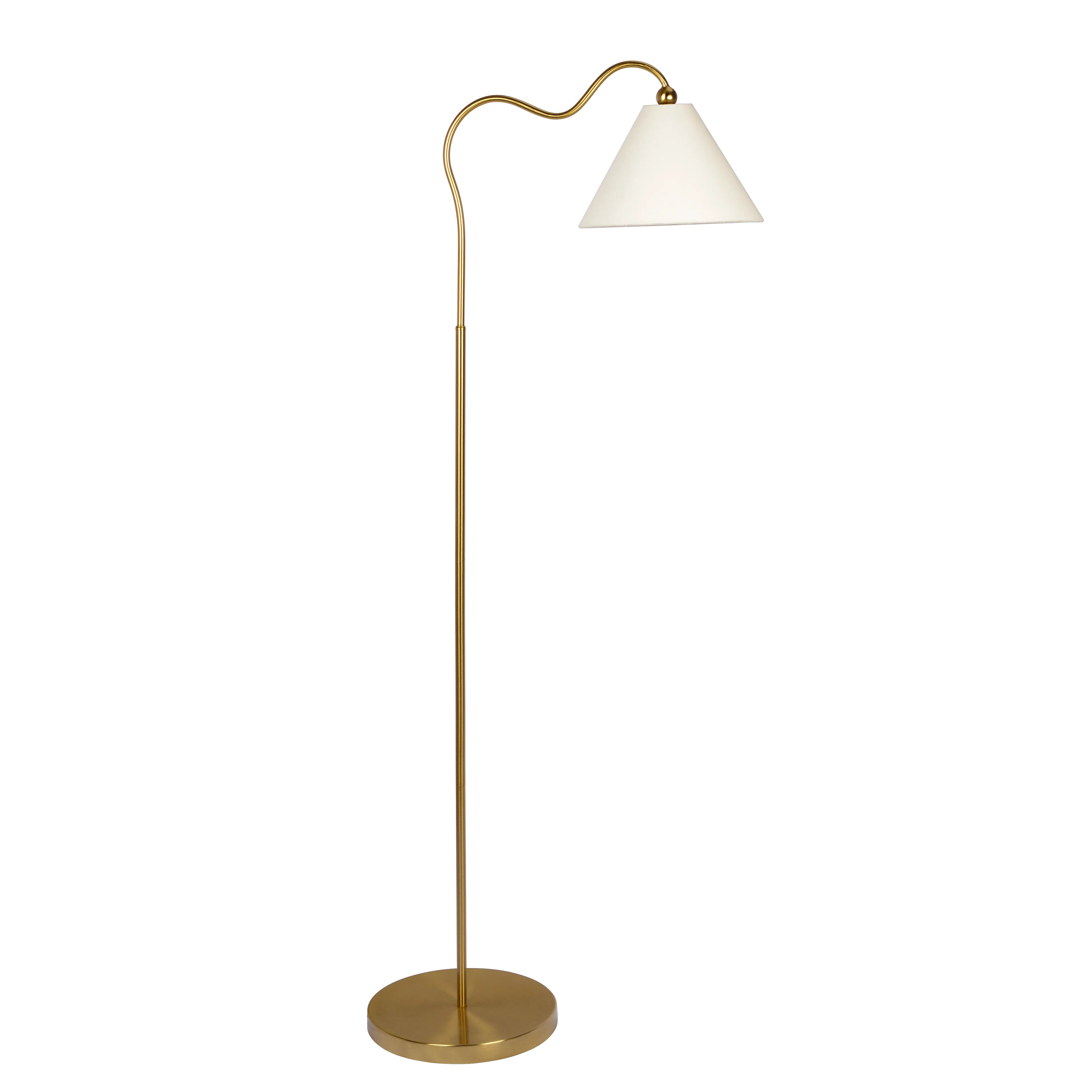 Mercer41 Stina 60" BRASS RING BASE CURVED FLOOR LAMP WITH TRIANGLE WHITE DRUM SHADE | Wayfair | Wayfair North America