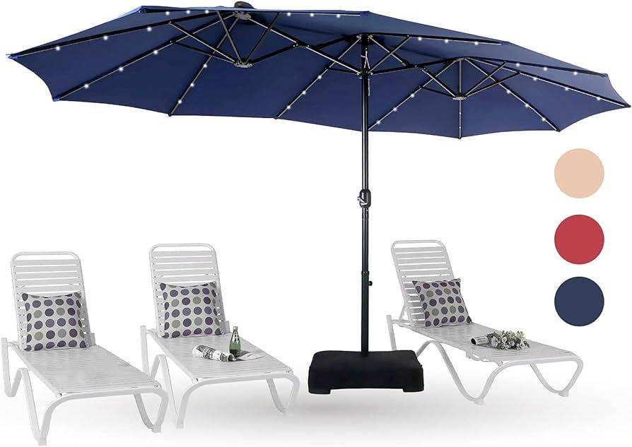 PHI VILLA 15ft Large Patio Umbrella with Solar Lights, Double-Sided Outdoor Market Rectangle Umbr... | Amazon (US)