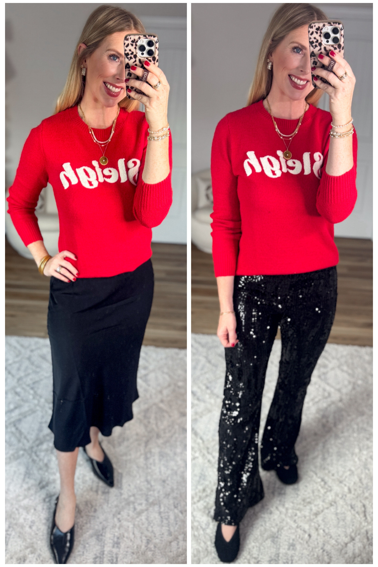 2 ways to style this red sleigh sweater from Walmart! 

#LTKHoliday #LTKFindsUnder50