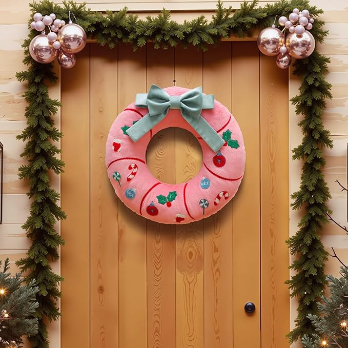 Ashler Christmas Wreath Pillow - Xmas Wreath Shaped Throw Pillow with 3D Bow, Soft Short Plush & ... | Amazon (US)