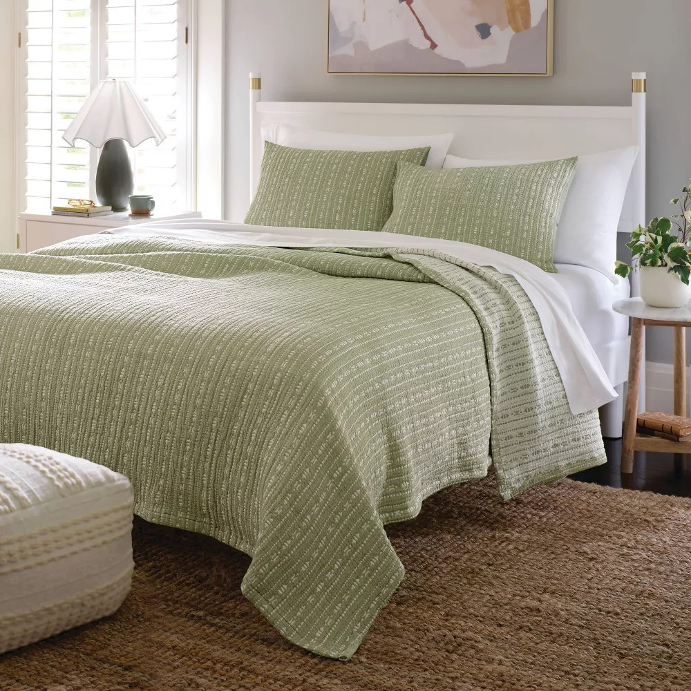 3pc Full/Queen Matelasse Quilt and Shams Set Tinker Stripe Green - Threshold | eBay | eBay US