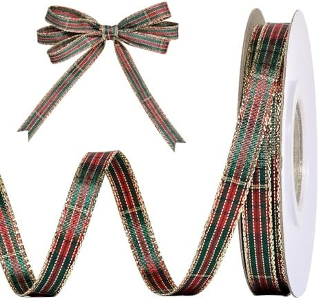 Christmas Plaid Ribbon, 3/8 Inch 25 Yard Woven Edge Gingham Ribbon for Gift Wrapping Crafts Party... | Amazon (US)