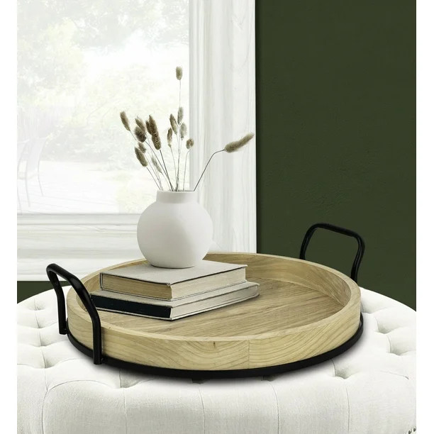 Better Homes & Gardens 17-inch Round Light Wood and Metal Tray | Walmart (US)