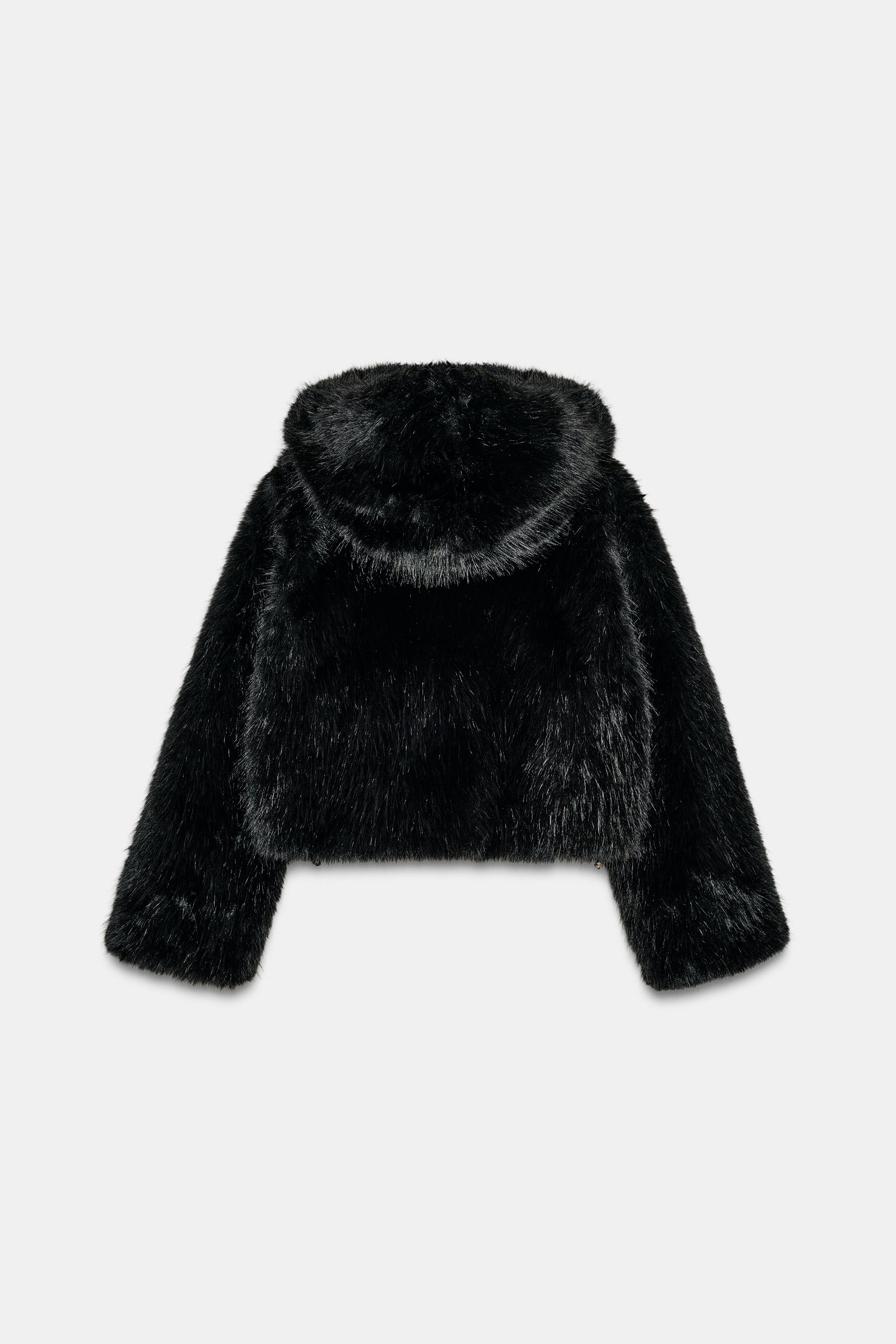 SHORT FAUX FUR HOODED COAT | Zara US